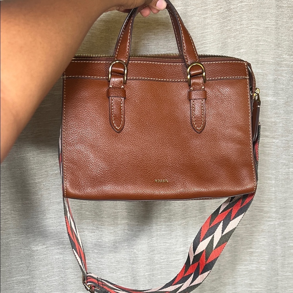 Fossil Rich Rust Brown Leather Satchel Top Handle Bag - Picture 15 of 16